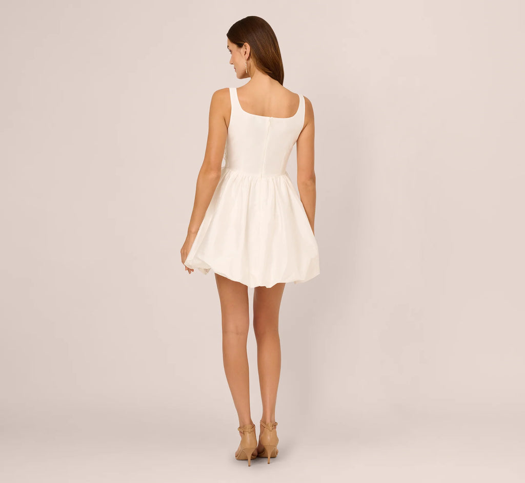 Sleeveless 3D Floral Taffeta Bubble Dress In Ivory