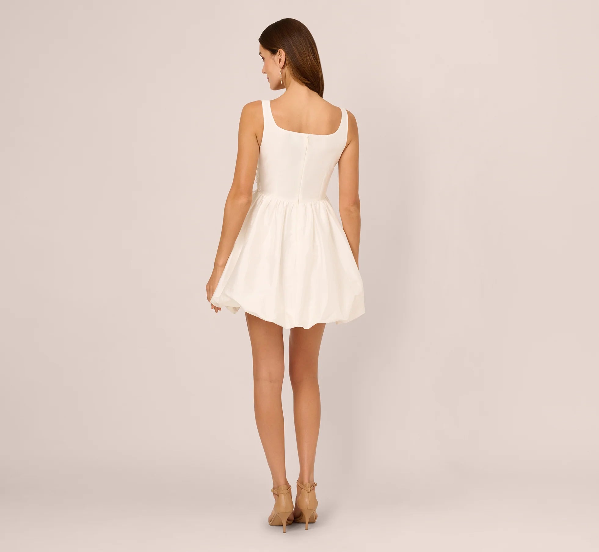 Sleeveless 3D Floral Taffeta Bubble Dress In Ivory