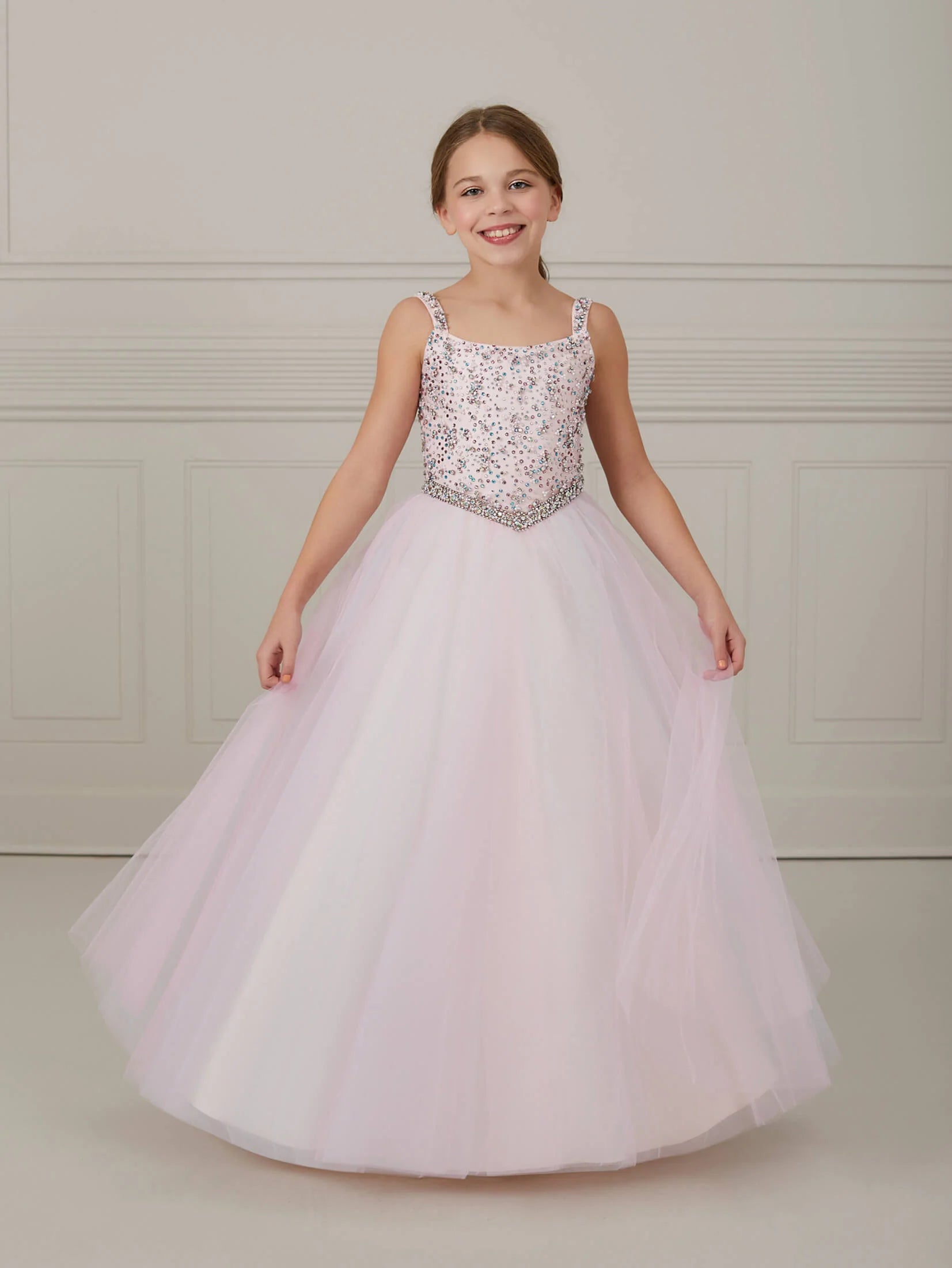 Hand-Beaded Layered Tulle A-Line Gown