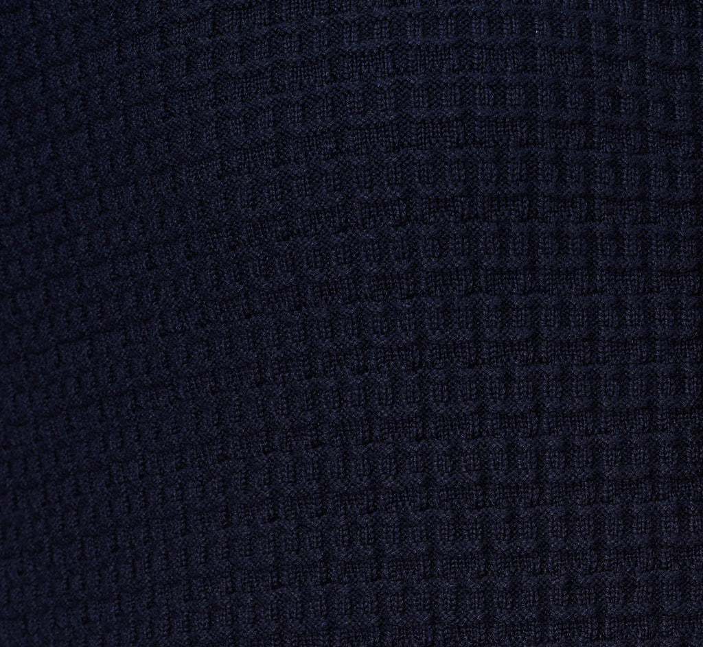 Waffle Knit Cardigan Sweater With Frayed Edges In Blue Moon