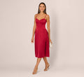 Stretch Satin Corset Back Midi Dress In Matador Red