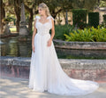 Chantilly lace a-line gown in Ivory French Lilac