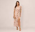 Floral Embroidered Maxi Dress With Sheer Flutter Sleeves In Blush Multi