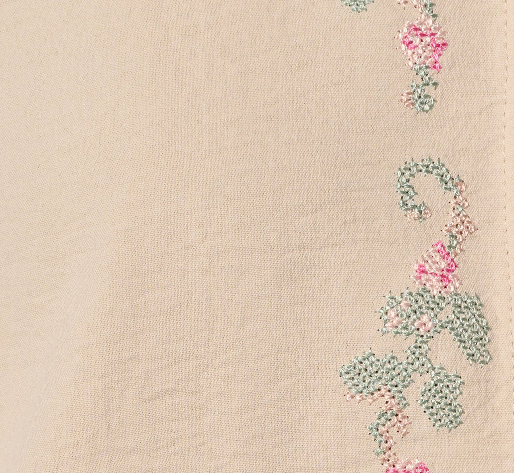 Bell Sleeve Floral Embroidered Tie Front Top In Pebble