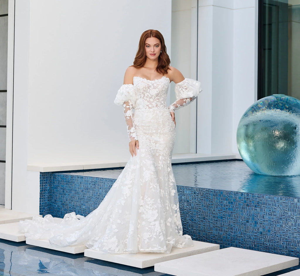 Floral Matte Lace Mermaid Gown in Ivory Almond Nude