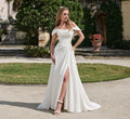 Scuba A-line gown with slit in Ivory