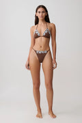 Bloom Embroidered Bikini Bottom - Chocolate With Pale Blue Embroidery