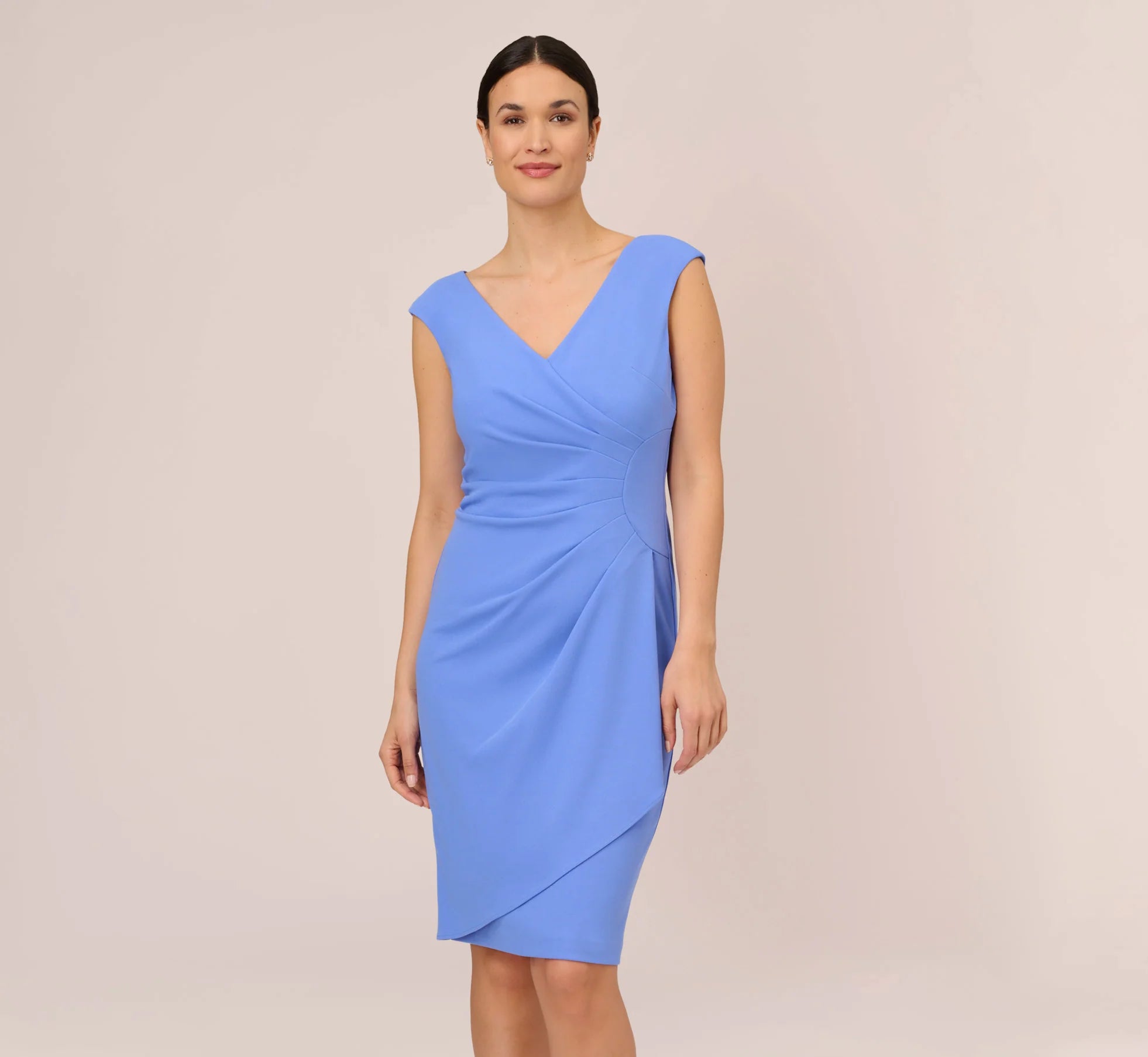 Crepe Sheath Dress With Draped Details In Precious Peri