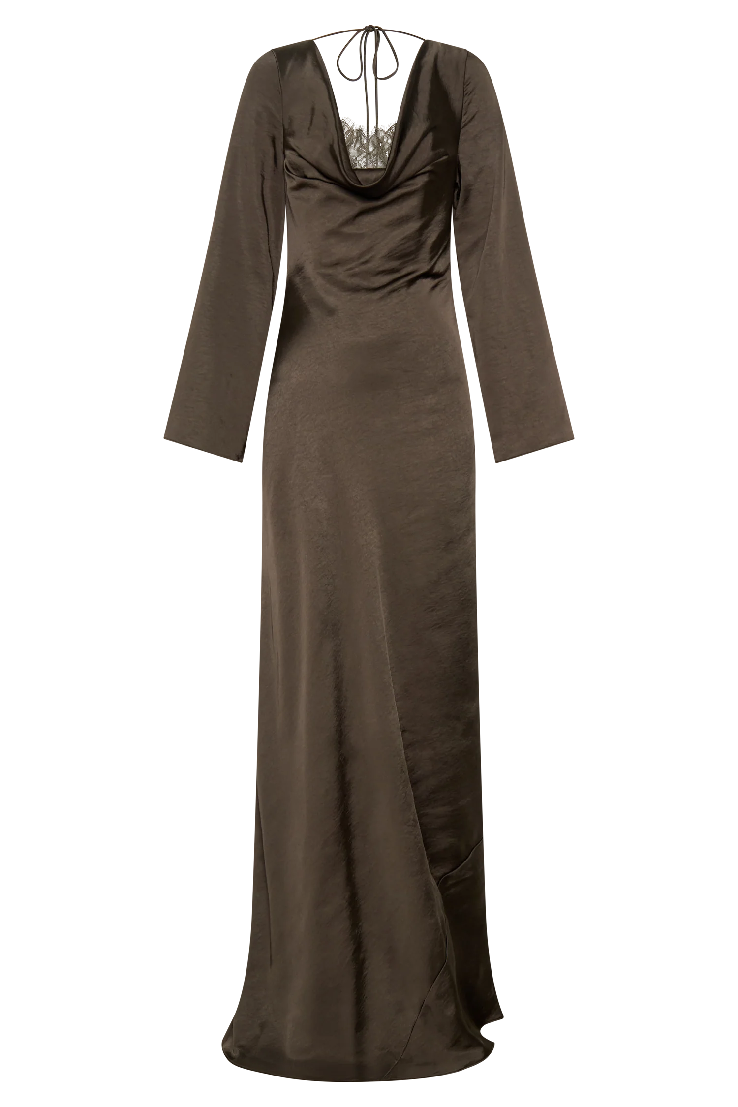 Eliza Long Sleeve Cowl Lace And Satin Maxi Dress - Mocha