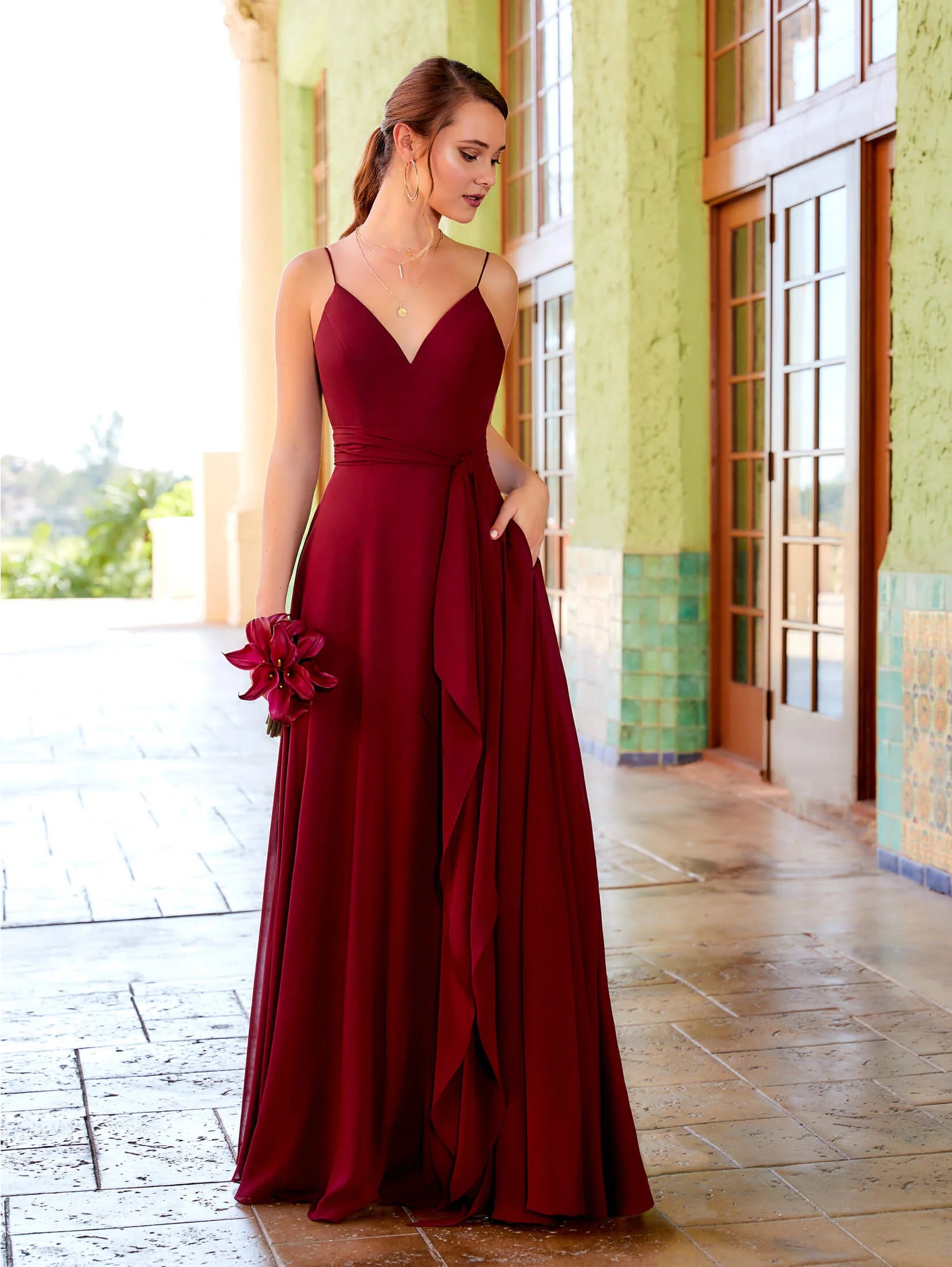 Chiffon A-Line Dress with Pockets