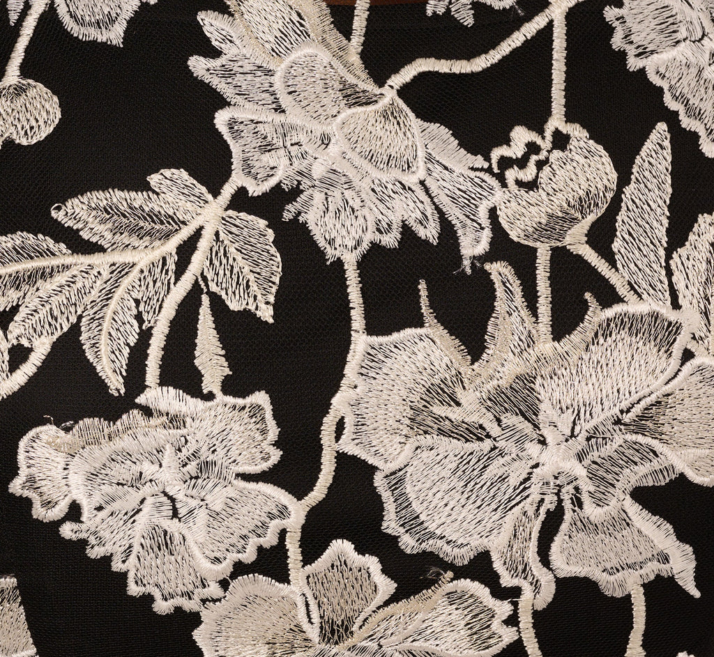 Sleeveless Illusion Floral Embroidery Sheath Dress In Black Ivory