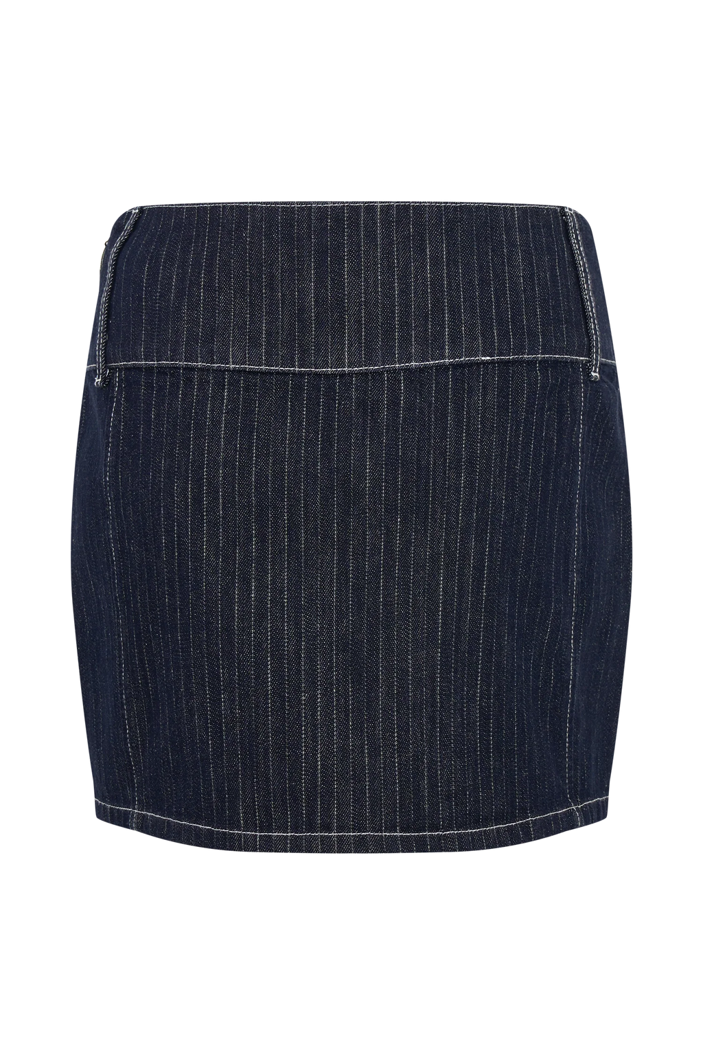 Loraine Mid Rise Denim Mini Skirt - Indigo Pinstripe