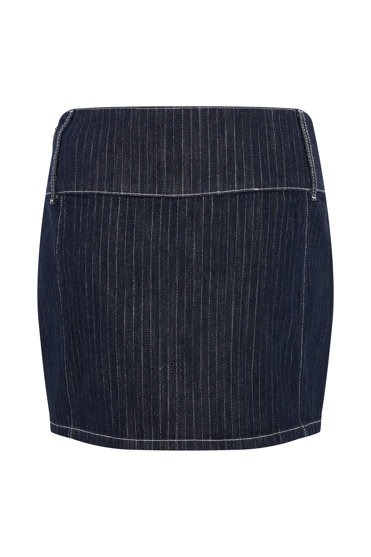 Loraine Mid Rise Denim Mini Skirt - Indigo Pinstripe