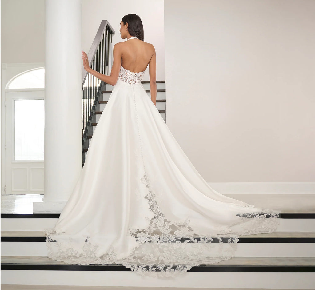 Mikado And Lace A-Line Gown In Ivory Nude