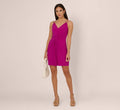 Shirred Jersey Dress With Dual Beaded Straps In Hot Magenta