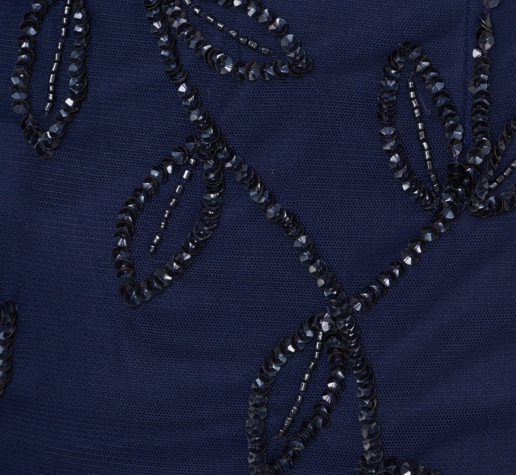 Sleeveless Blouson Mermaid Gown With Jasmine Beading In Light Navy