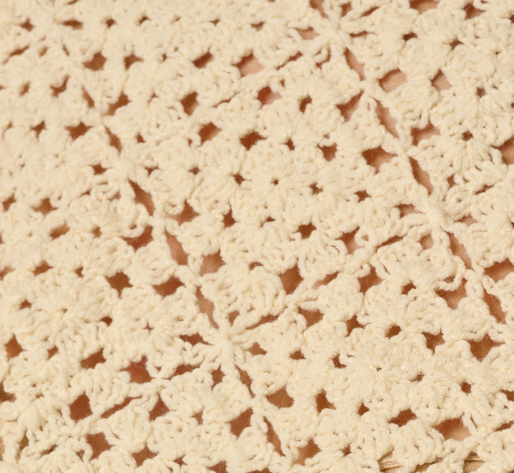 Short Sleeve Open Crochet Top In Cream