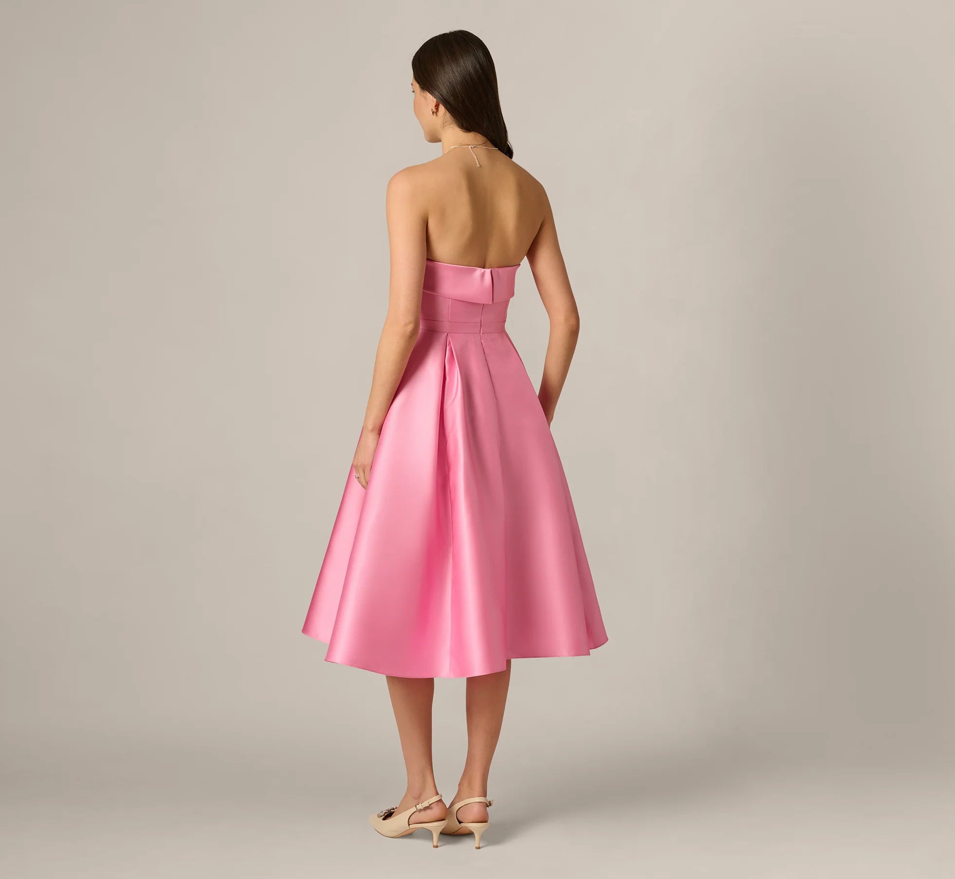Strapless Bow Waist Mikado Midi Dress In Cherry Blossom