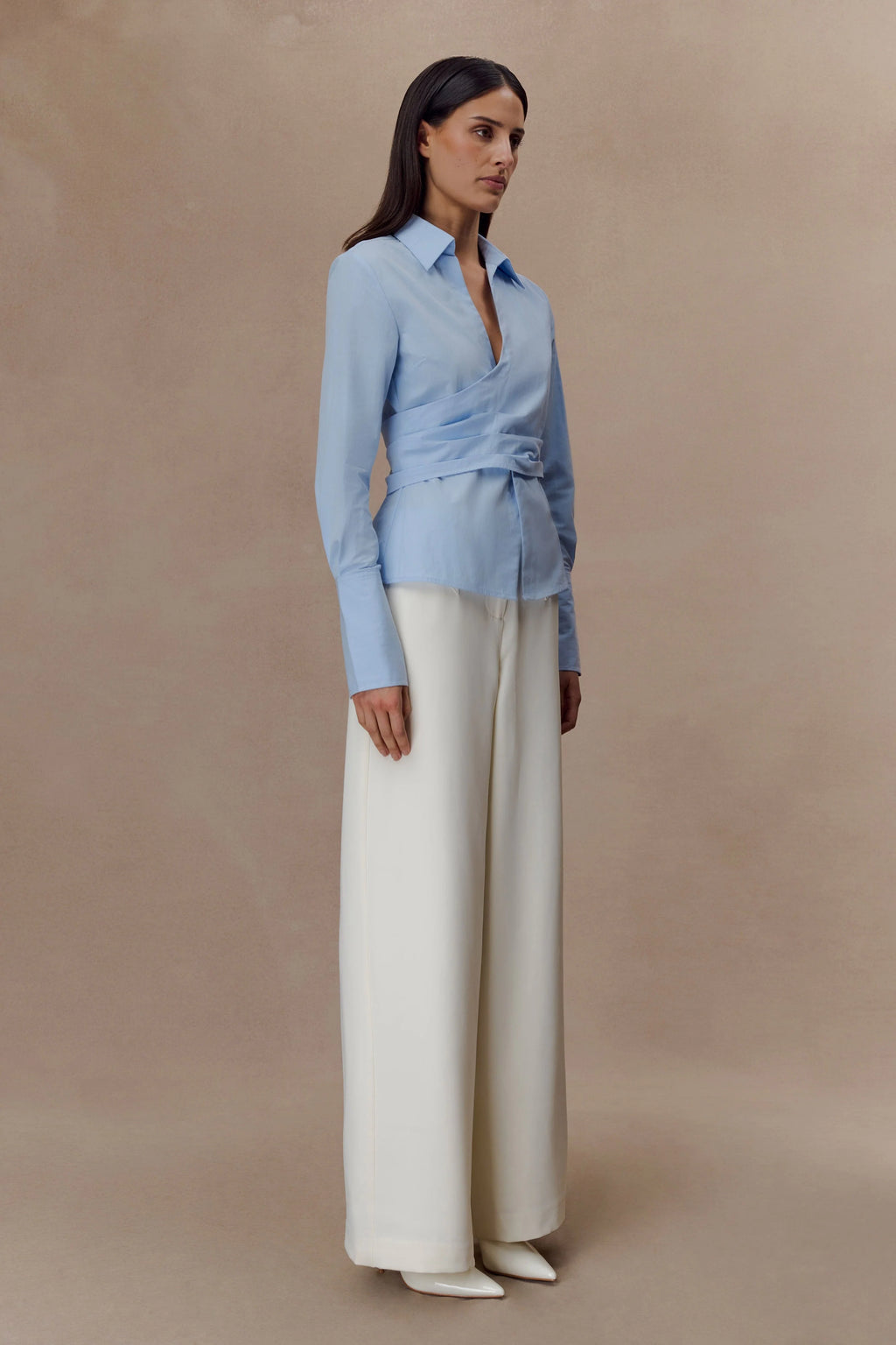Eugenia Wrap Cotton Shirt - Blue