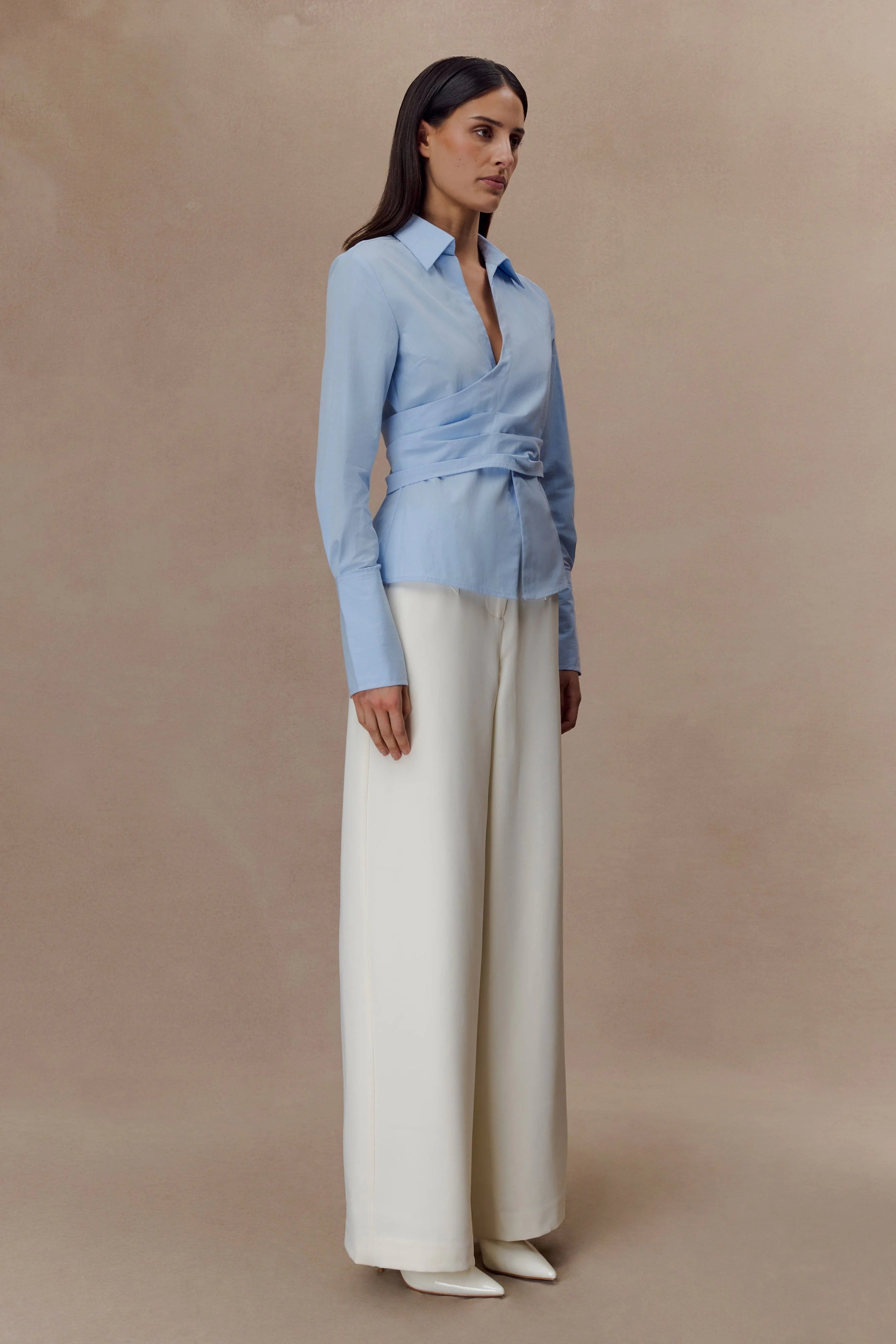 Eugenia Wrap Cotton Shirt - Blue