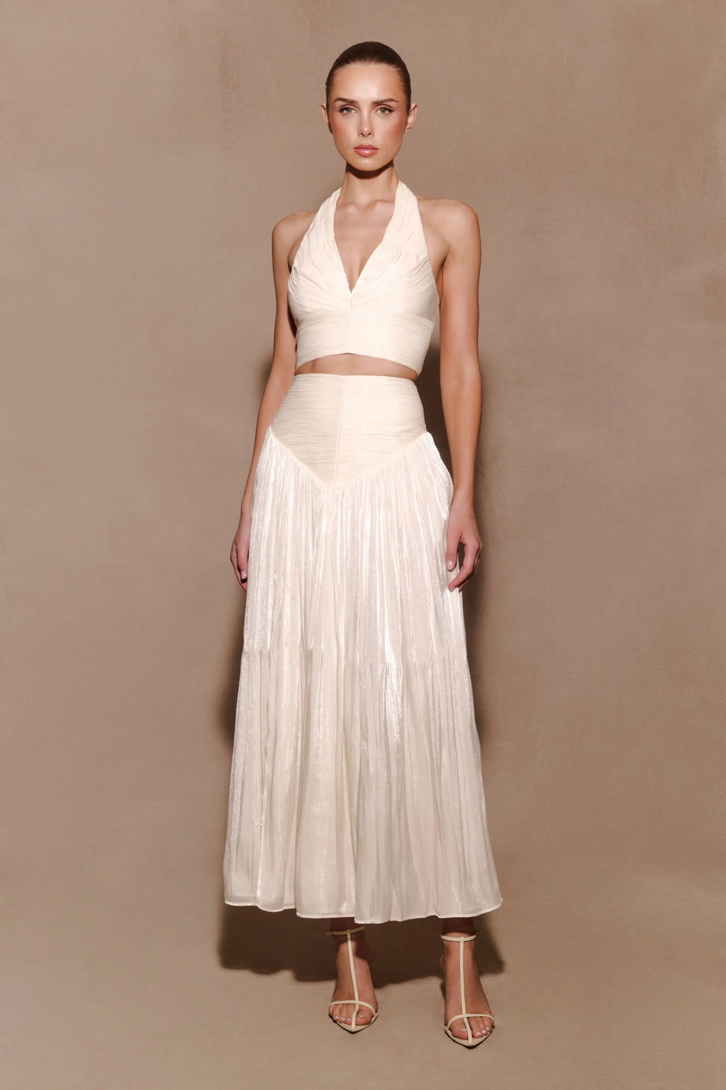 Makena Gathered V Neck Top - Opal White