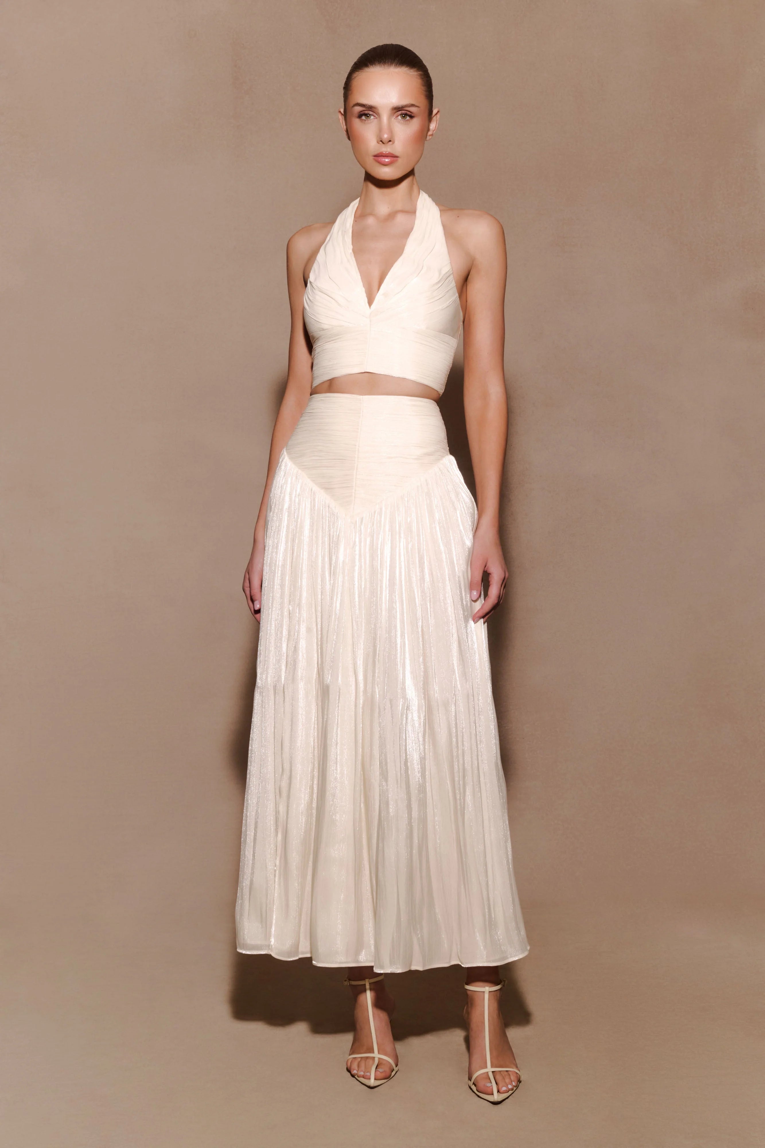Makena Gathered V Neck Top - Opal White