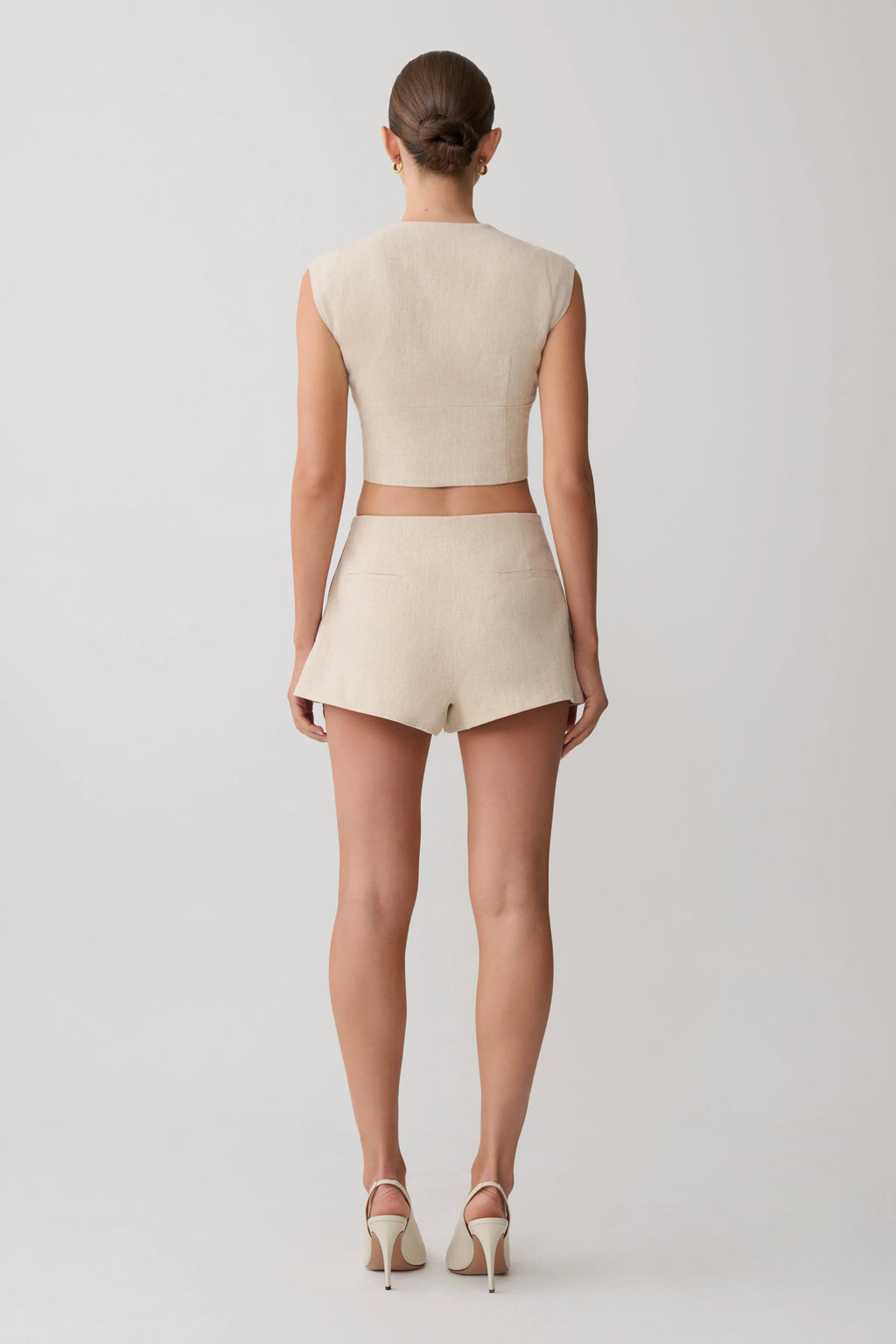 Anahita Linen Front Bows Short Sleeve Top - Natural