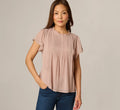 Flutter Sleeve Lace Pintuck Top In Simply Taupe