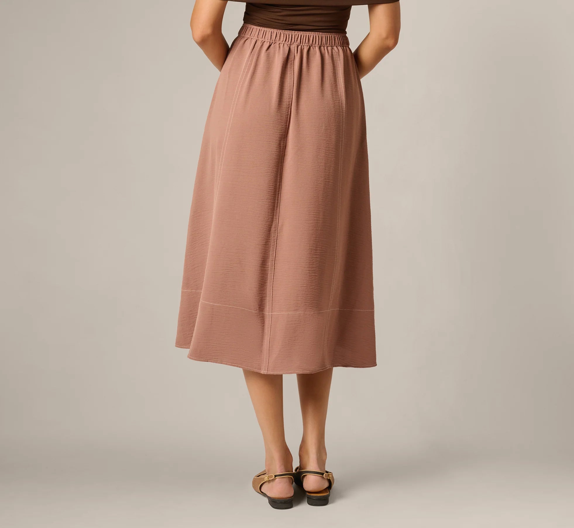 Airflow Topstitch A Line Midi Skirt In Chocolate Malt Cream