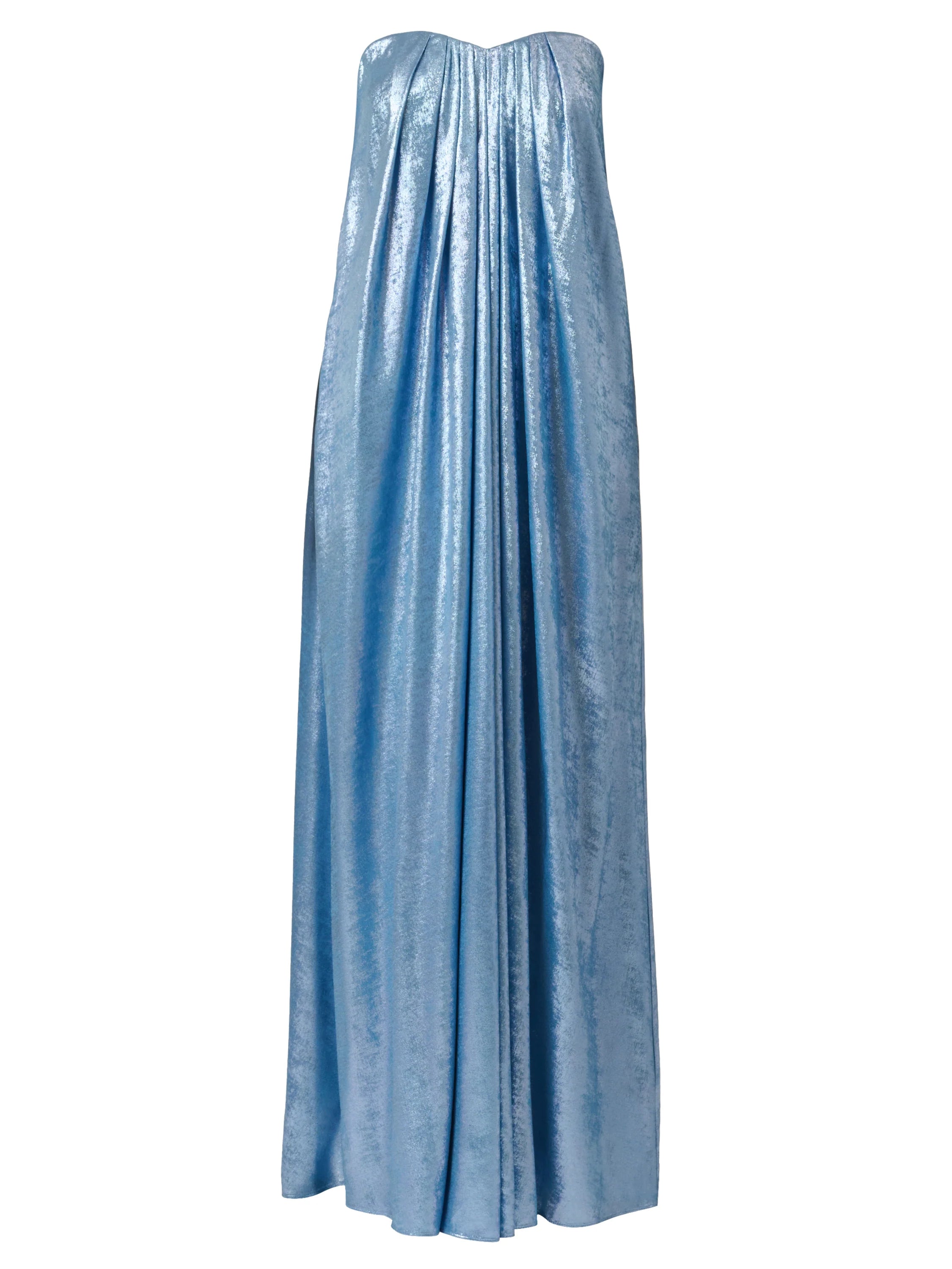 Strapless Foil Chiffon Trapeze Gown In Azure Blue