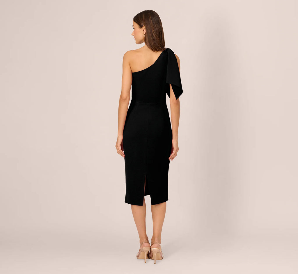 One Shoulder Midi Dress With Bow Accent In Black