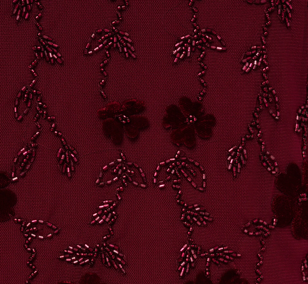 Plus Size Three Quarter Sleeve Velvet Floral Bead Sheath Dress In Mahogany