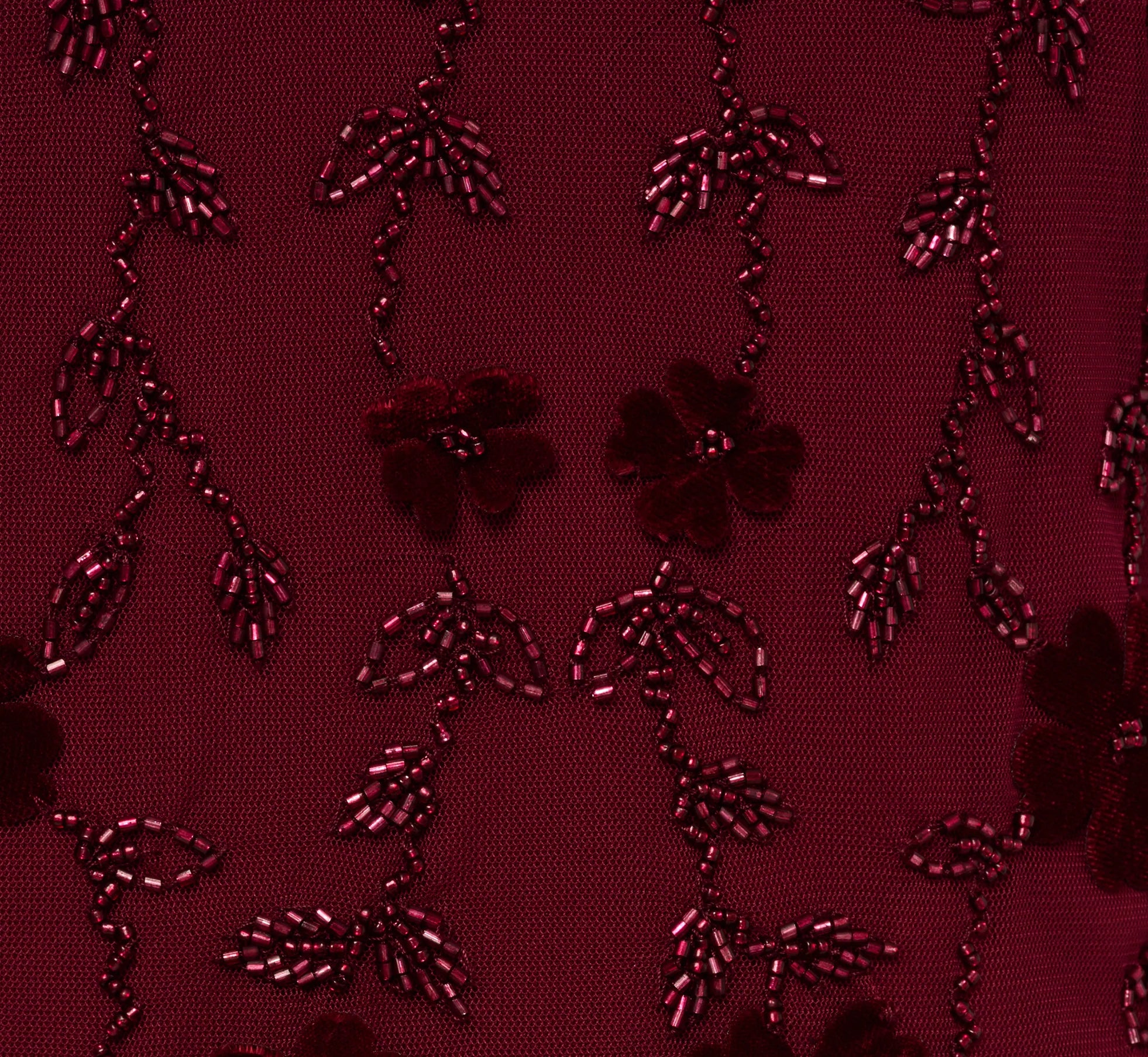 Plus Size Three Quarter Sleeve Velvet Floral Bead Sheath Dress In Mahogany