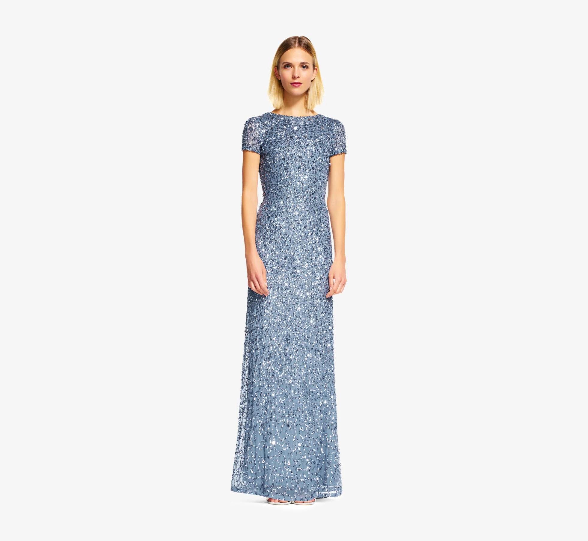 Scoop Back Sequin Gown In Nile