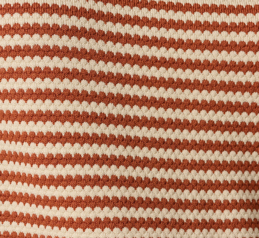 Three Quarter Sleeve Stripe Knit Sweater Top In Cream Mocha Bisque