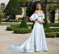 Printed Mikado A-line gown in Bluebell