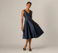 Mikado Bow Waist Fit And Flare Midi Dress In Midnight