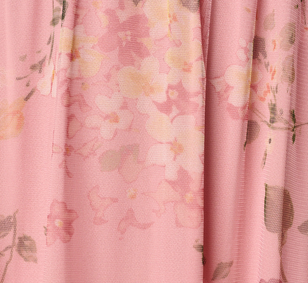 Floral Print Mesh Smocked Maxi Dress In Blush Multi