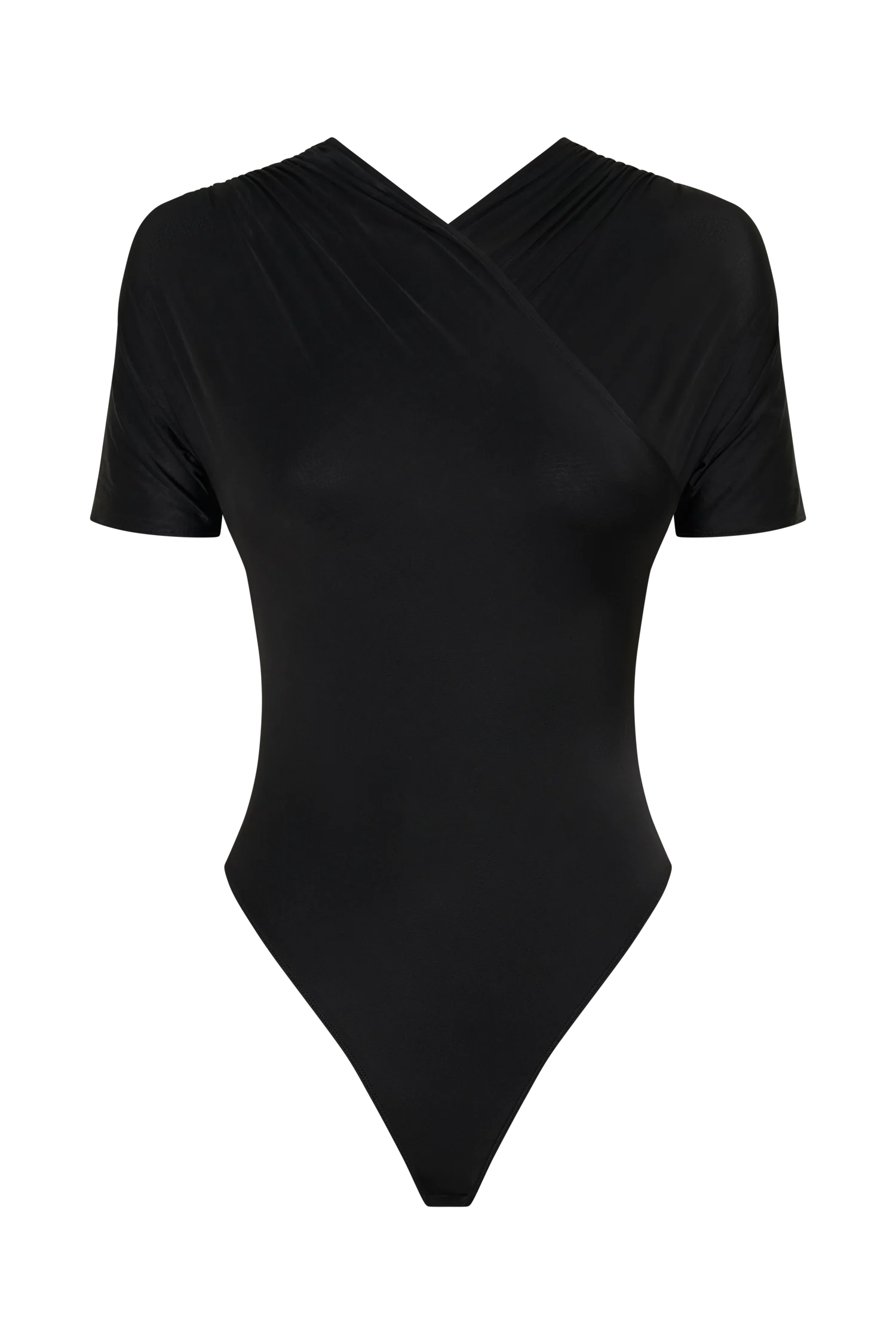 Junie Shortsleeve Cross-Over Bodysuit - Black