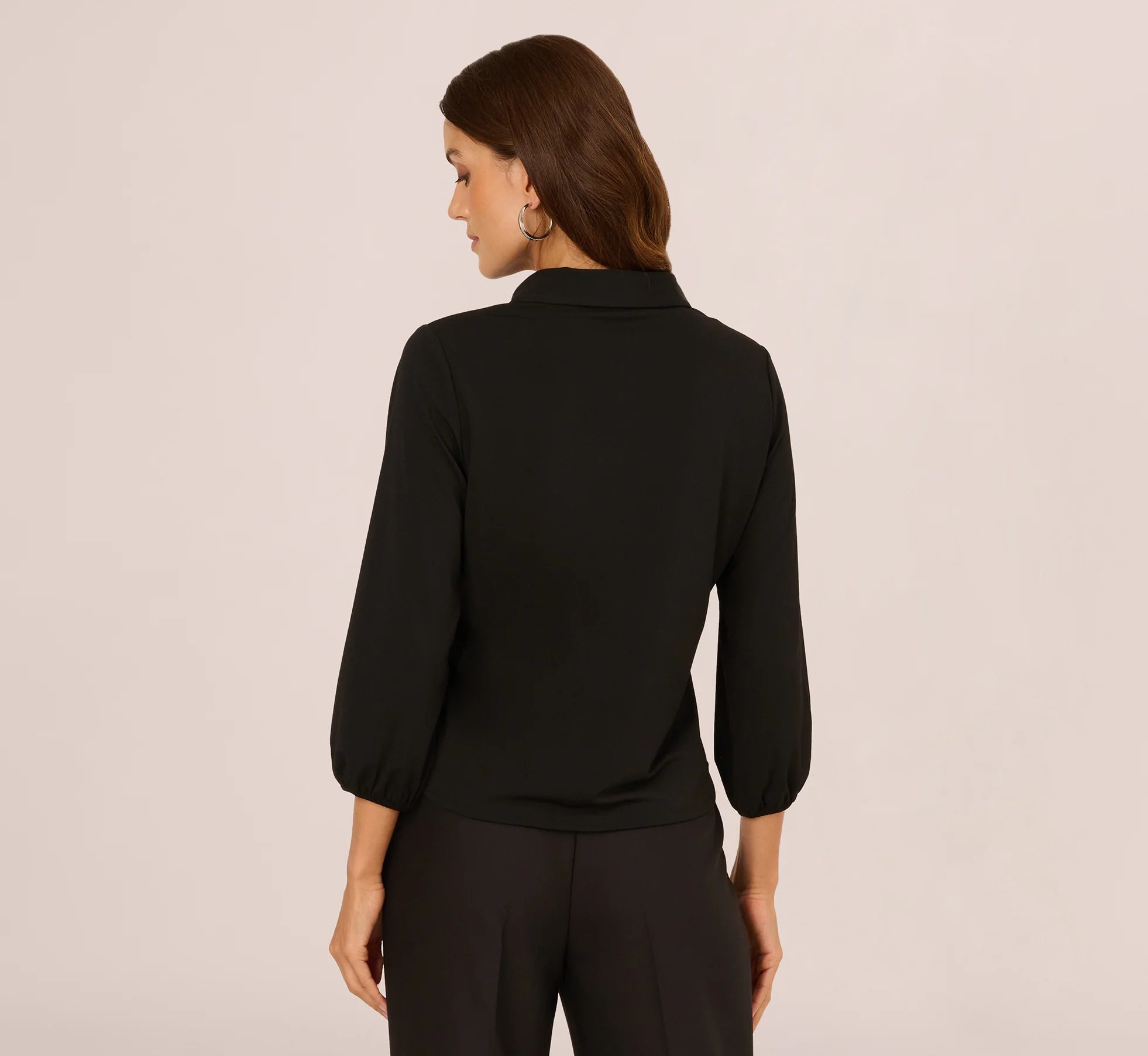 Three Quarter Sleeve Pearly Bow Blouse In Black