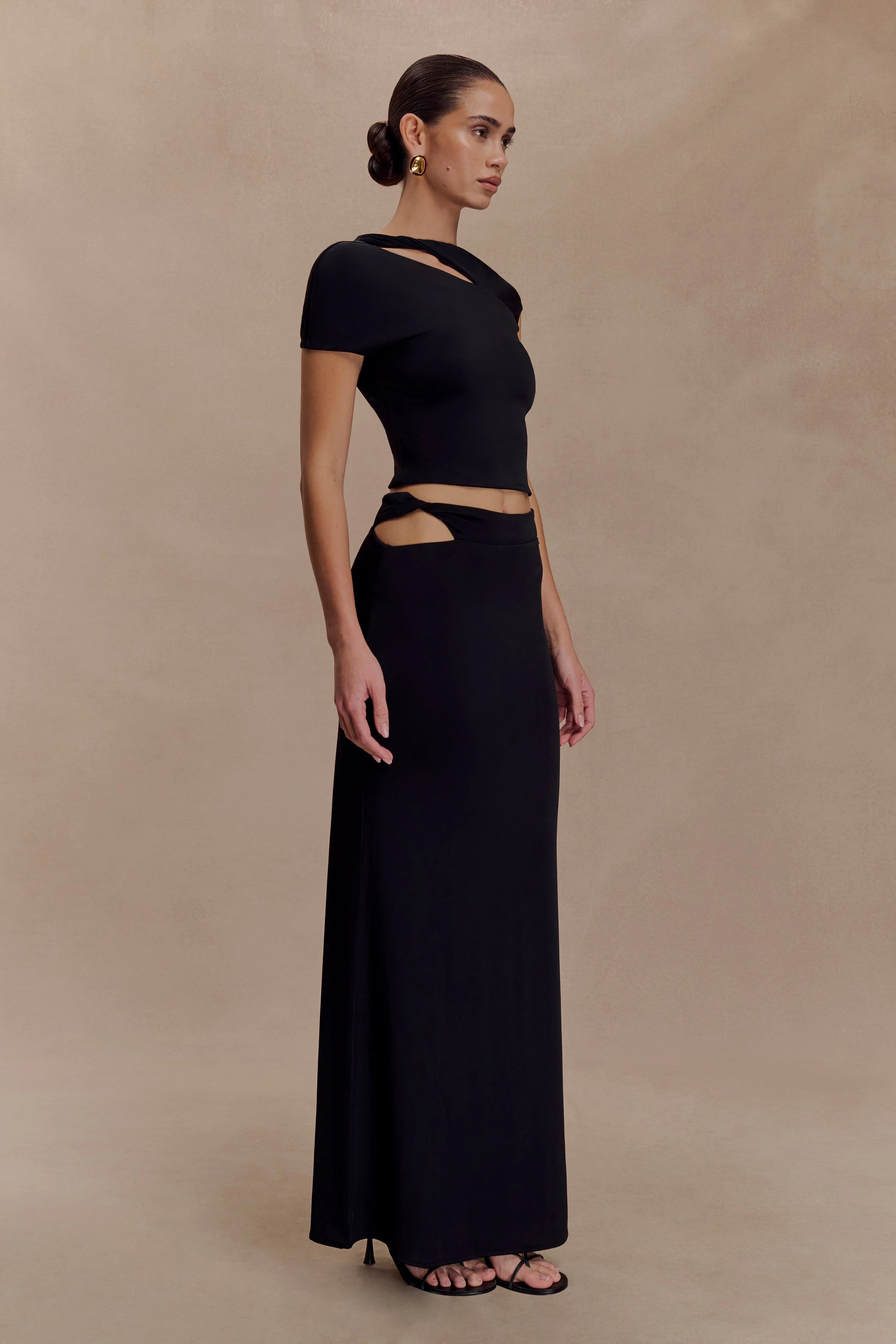 Haven Slinky Twist Midi Skirt - Black