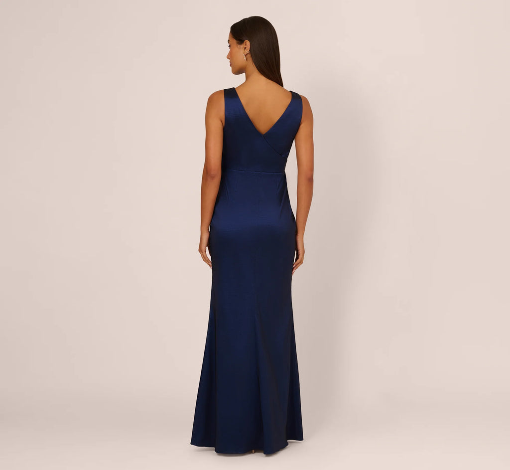 Sleeveless Taffeta Bow Gown In Antique Blue