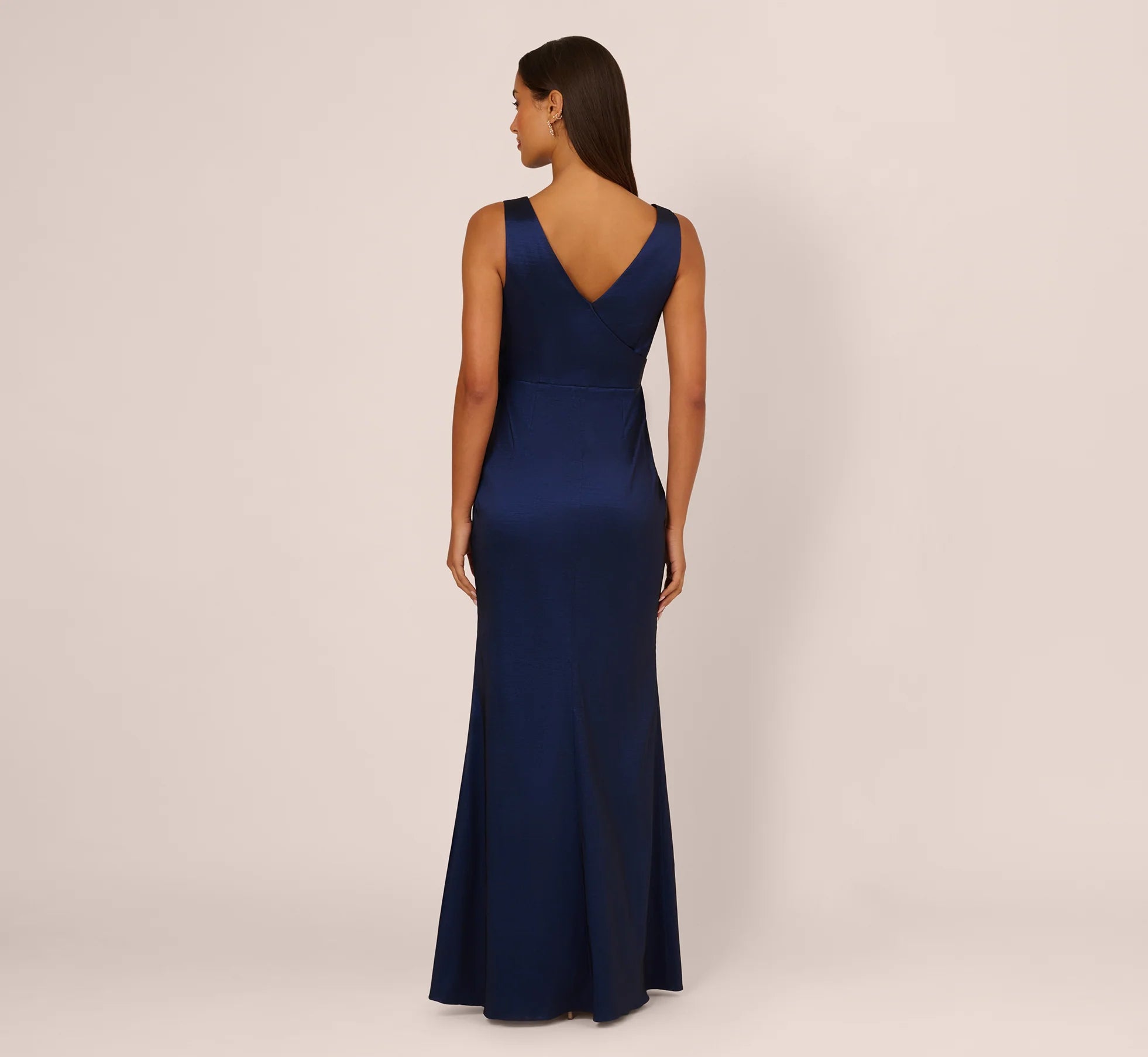 Sleeveless Taffeta Bow Gown In Antique Blue