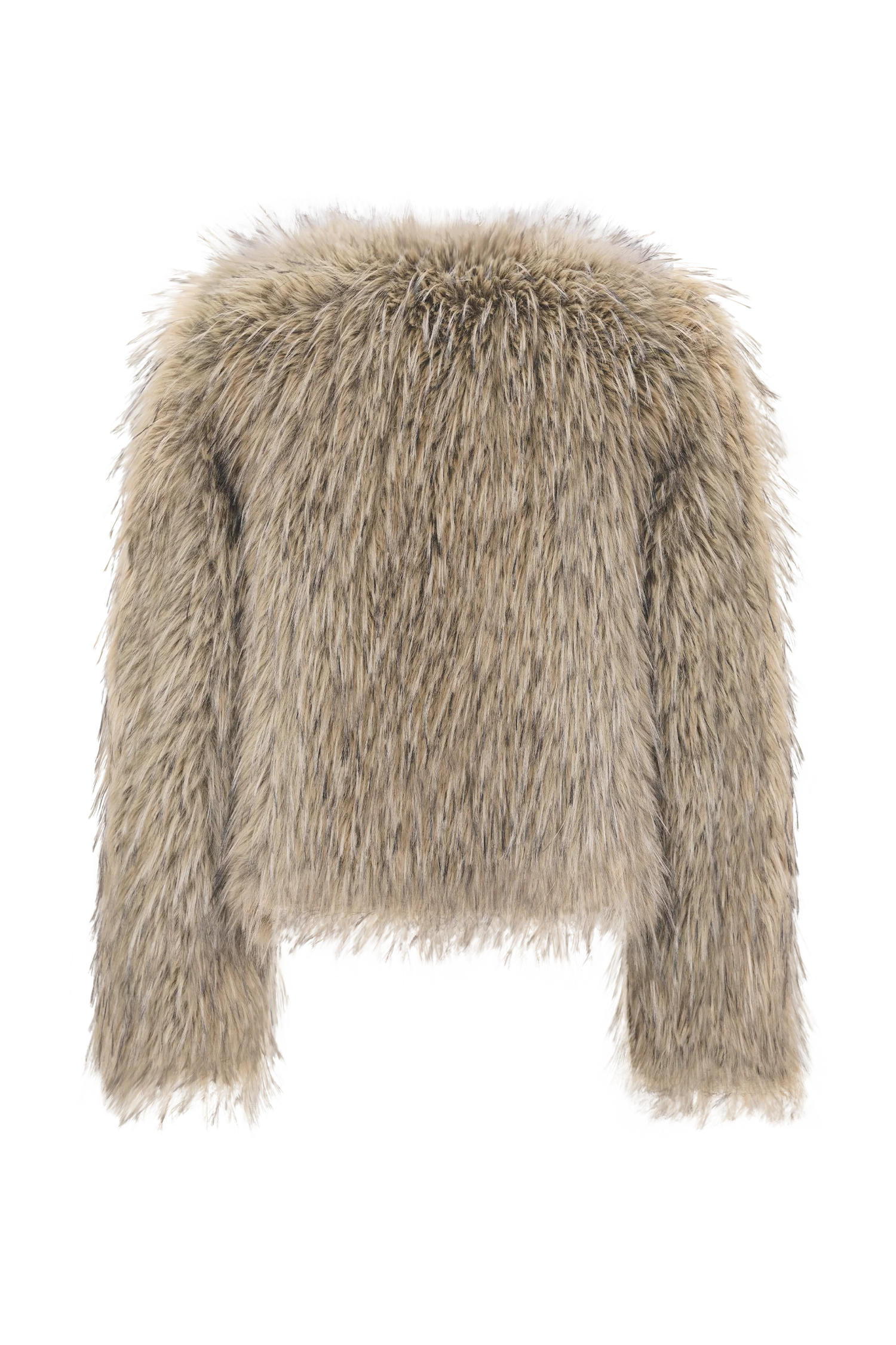 Ottie Mongolian Faux Fur Cropped Jacket - Brown Multi