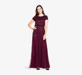 Short Sleeve Beaded Blouson Gown In Cassis