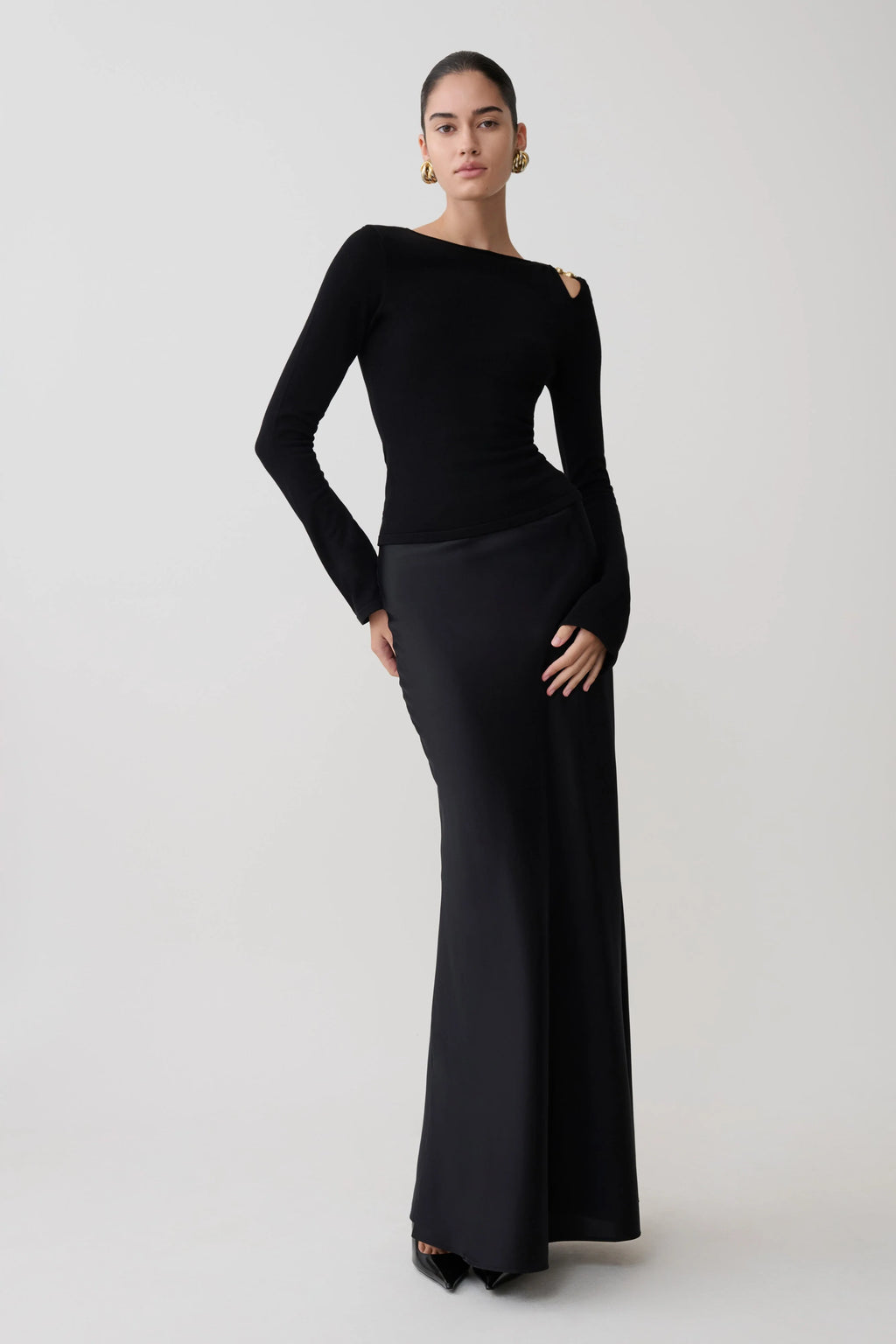 Ricky Knit Long Sleeve Longline Top - Black