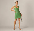 Sleeveless Beaded Sheath Mini Dress In Guava
