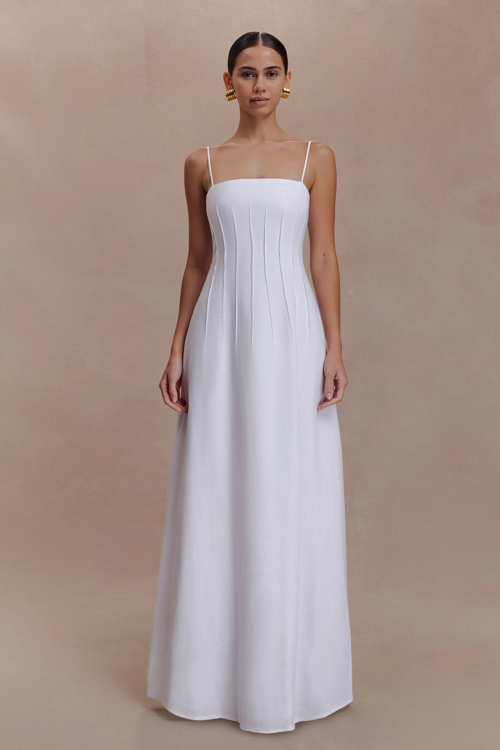 Sofie Pintuck Linen Maxi Dress - White