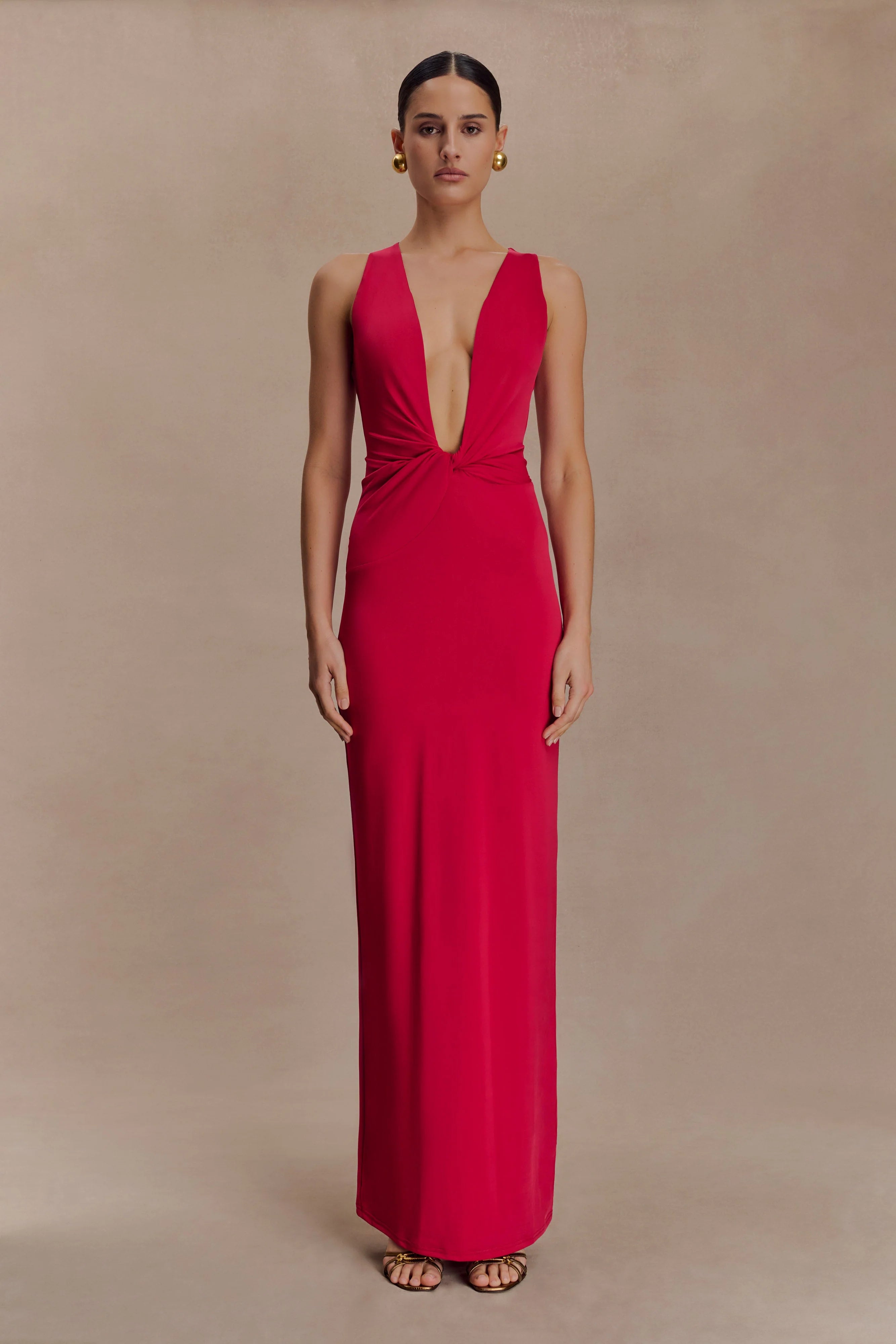 Stella Draped Slinky Maxi Dress - Fuchsia Pink