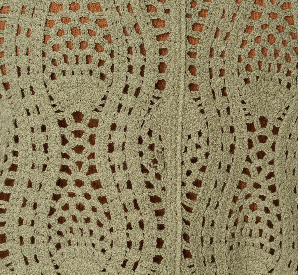 Long Sleeve Open Crochet Sweater In Sage Moss